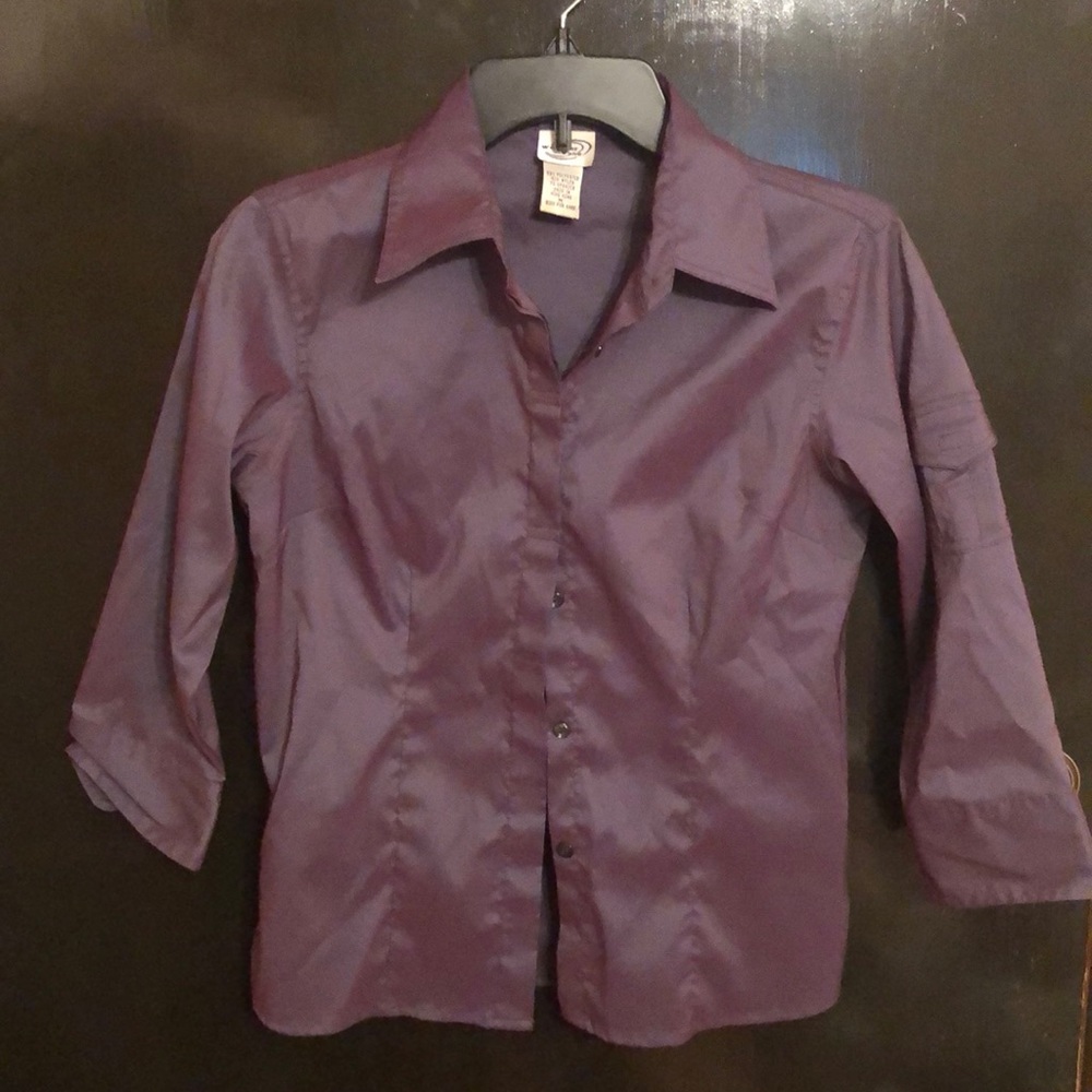 Shiny Purple 3/4 Sleeve Button Down Shirt
